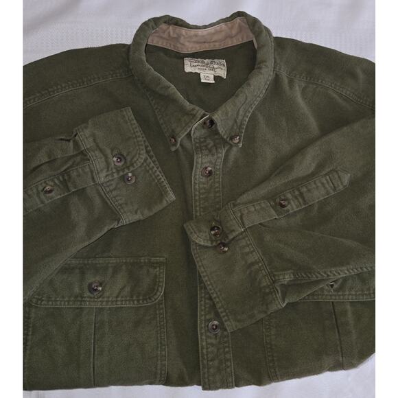 Cabelas Olive Green Flannel Shirt Mens 3XL TALL Button Up Heavyweight Outdoor - Picture 1 of 16